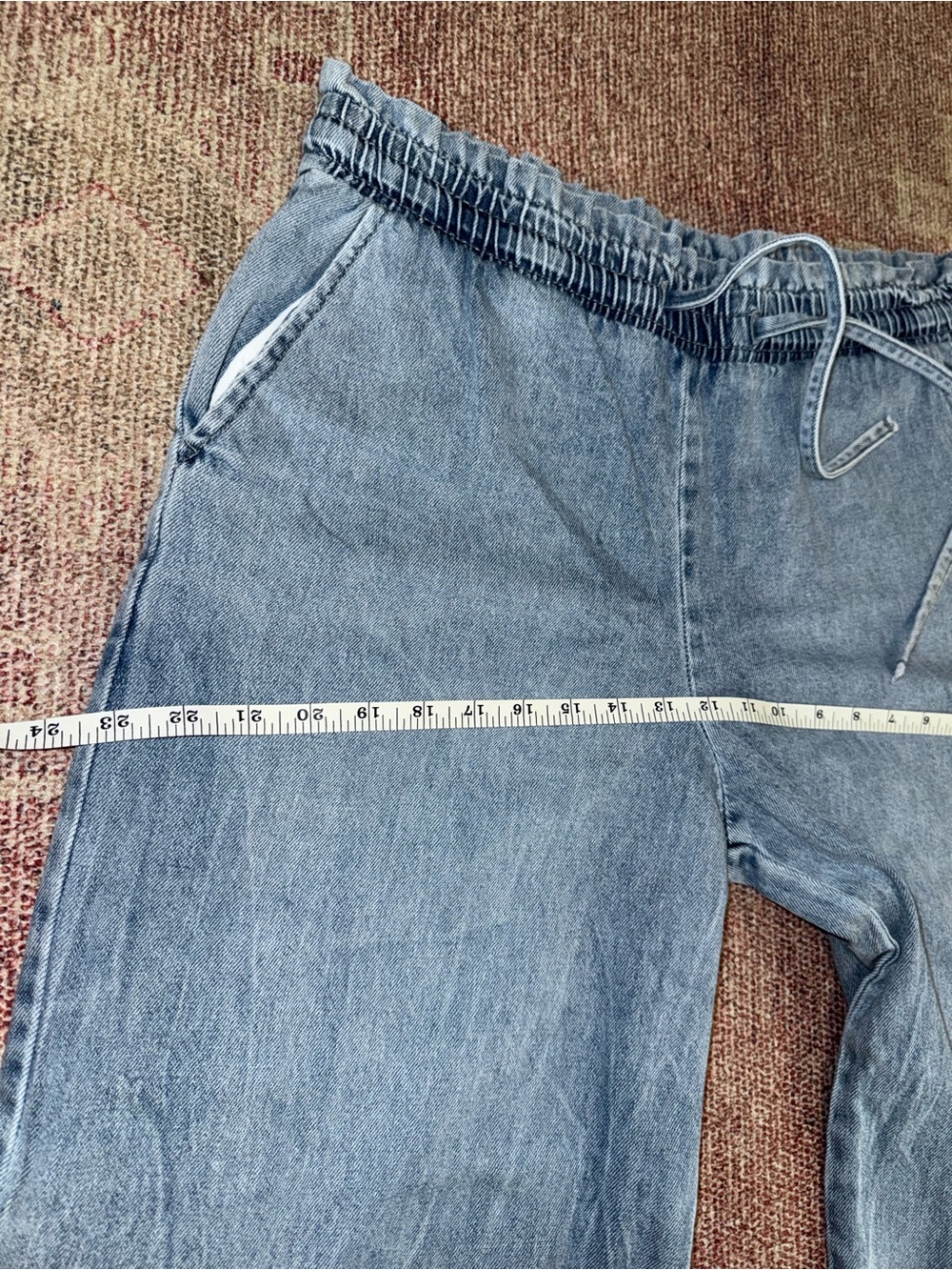 Kensie Jeans drawstring high rise wide leg light wash denim pants size medium - Picture 7 of 9